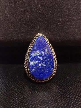 Natural Lapis Lazuli Teardrop Silver Ring Sz 7.5